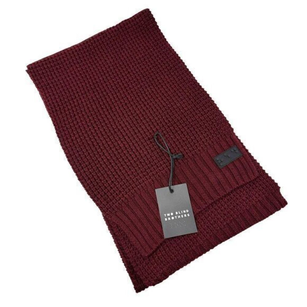 Two Blind Brothers Maroon Soft Durable Wool Blend Ribbed Knit Scarf‎ 72" x 9"